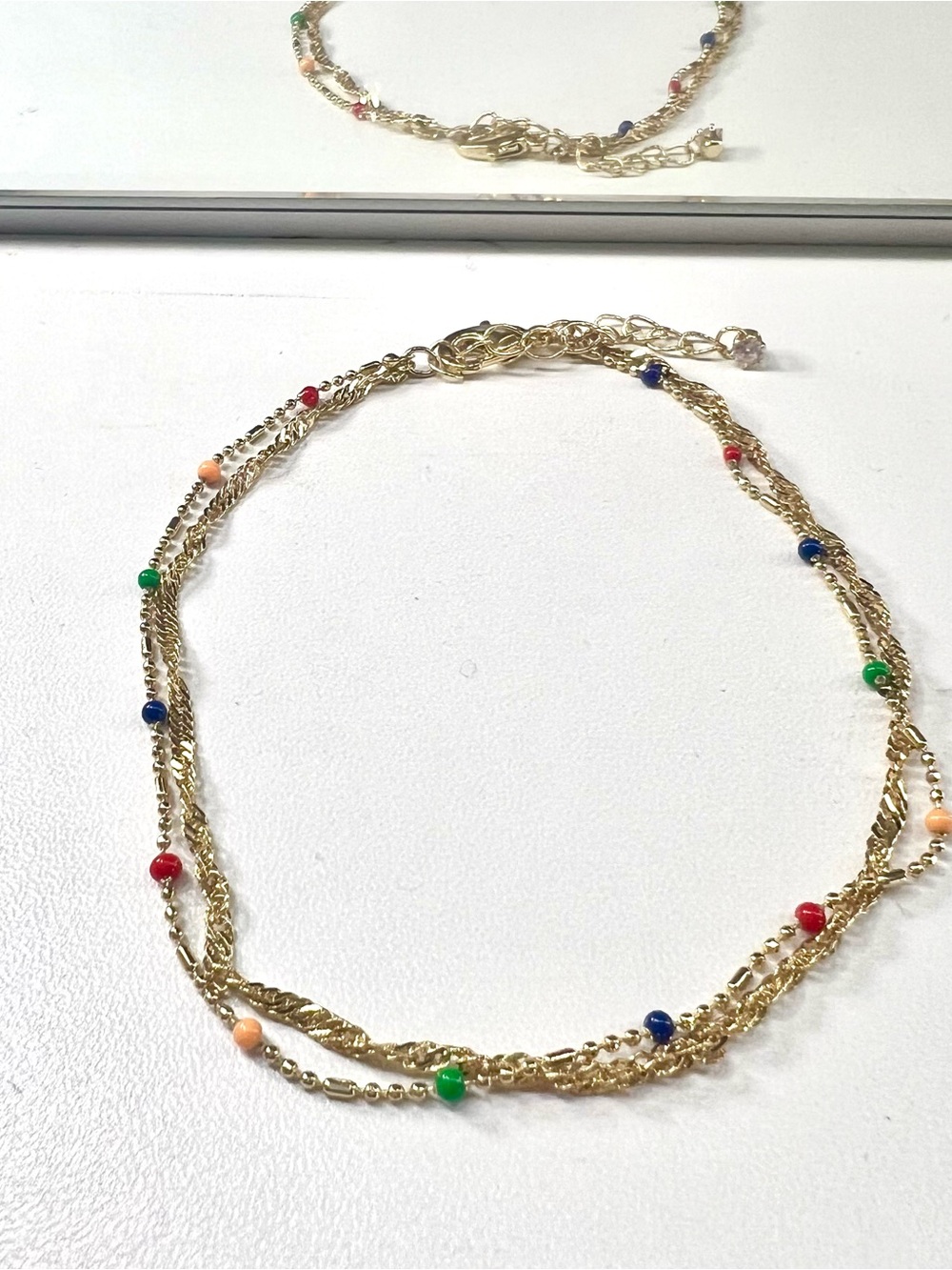 Gold Multi-Chain Anklet with Multicolor Beads